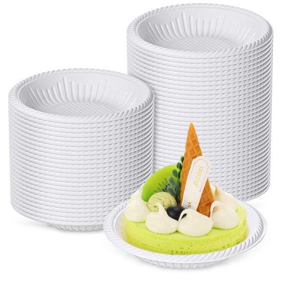 Irenare 200 Count Small Paper Plates AFN14 Inch Disposable Round Paper Plates Bulk Heavy Duty Mini White Tableware for Dinner Cake Appetizer Holiday Valentine‘s Day Christmas Party Supplies
