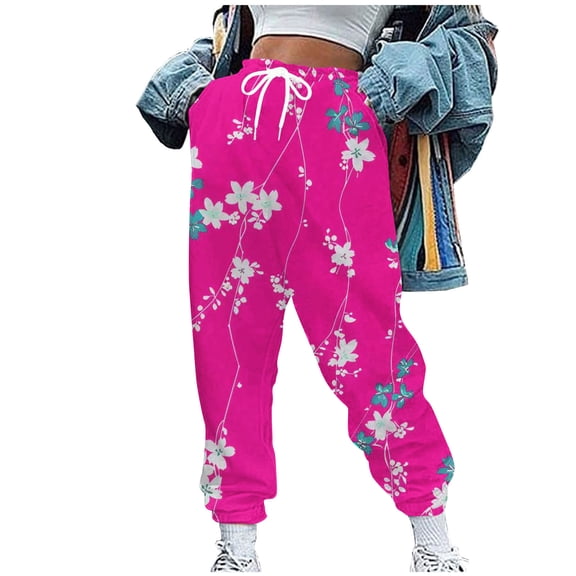 Sweatpants for Women Fall and Winter Elastic Waisted Casual Print Loose Joggers Comfy Ankle Pants