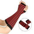 thumbnail image 5 of Female Half Finger Mittens Long Sleeve Stretchy Knit Stripe Pattern Typing Glove, 5 of 20