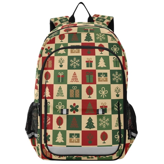 FORMRS Kids Backpack for School Unisex 17" Casual Bookbag Travel Daypack with Compartment Pockets, Christmas Plaid Pattern