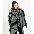 thumbnail image 3 of StylesILove Women Diamond Knit Open Front Hooded Poncho Fringe Black Geometric Cape Oversized Cardigan Fall Winter Wrap Shawl, 3 of 6