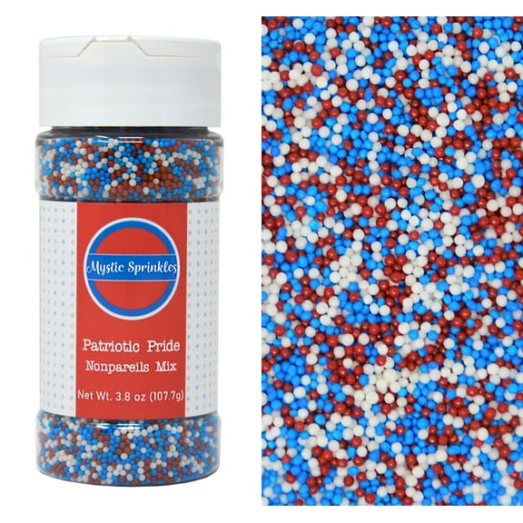 Mystic Sprinkles Patriotic Pride Nonpareils Mix 3.8 Ounce Bottle
