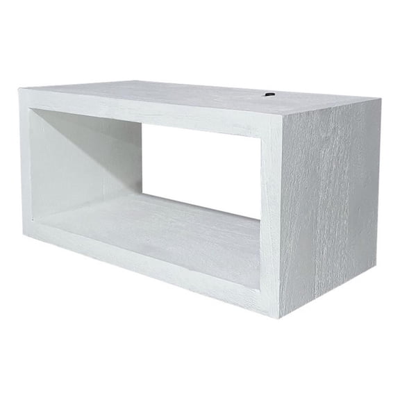 Benjara 18" Rectangular Wall Shelf- Acacia Wood Frame- White Washed Finish