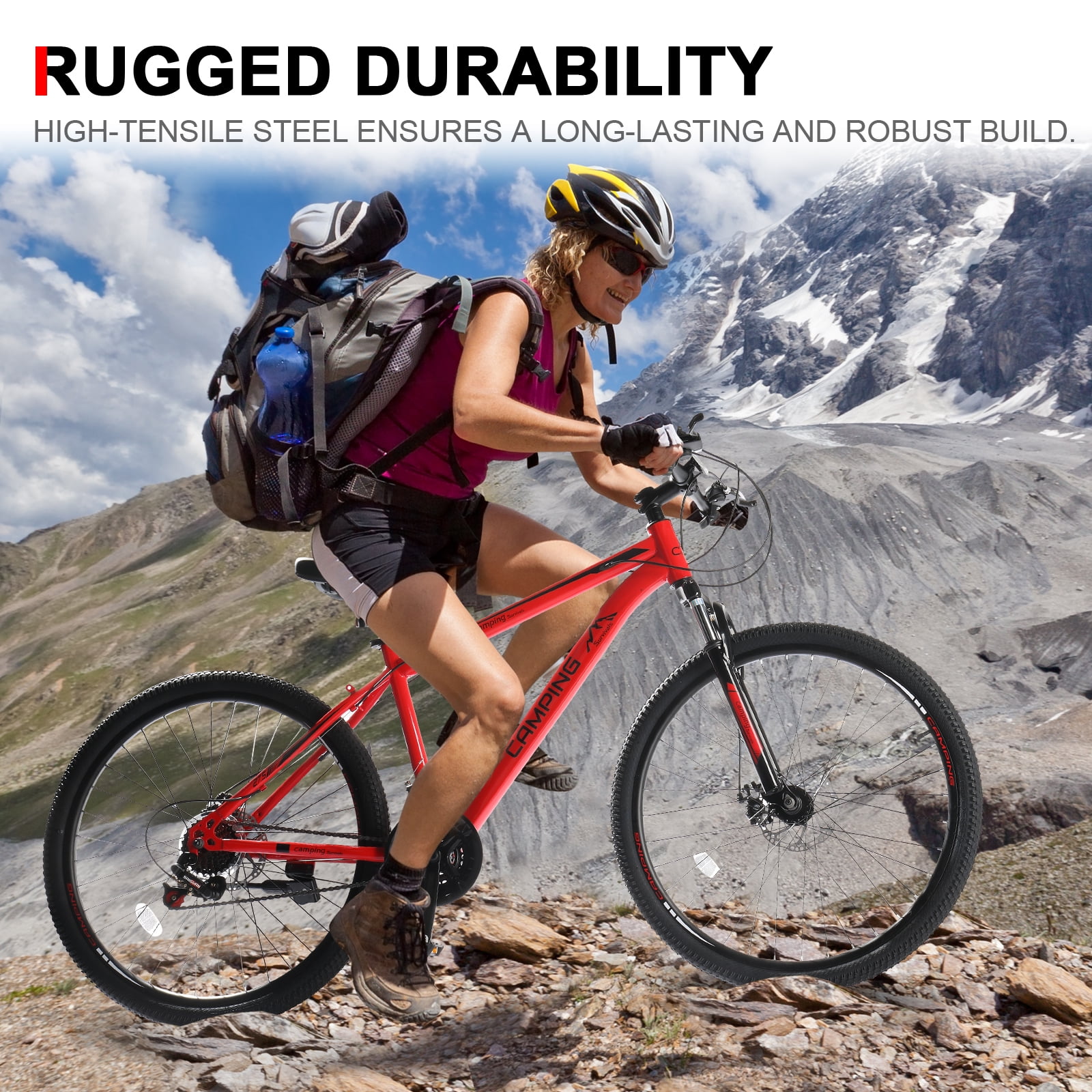 UBesGoo 27.5in Mountain Bike 21 Speed for Adult with Disc Brakes & Suspension, Red, Black