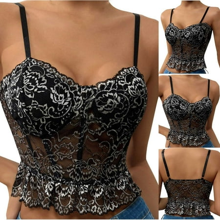 Women Vintage Embroidery Corset Top Push Up Bustier Sleeveless Fashion Crop Tank Tops Overbust Lingerie Tops