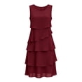 thumbnail image 6 of Bxsruta Women‘s Sleeveless Chiffon A Line Swing Dress Casual Round Neck Tiered Ruffle Layered Cocktail Dress, 6 of 8
