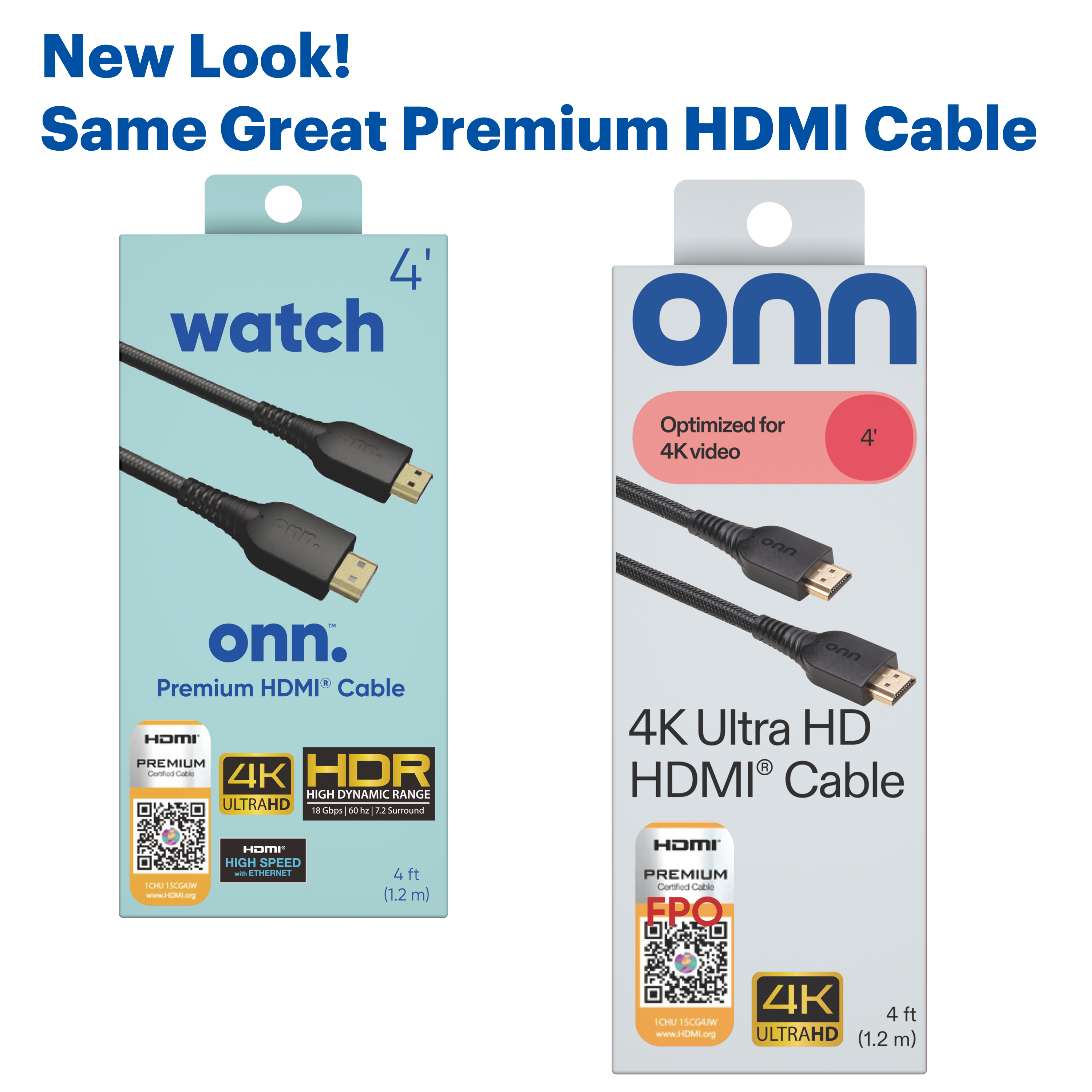 onn 4' Premium HDMI Cable, Black photo 2