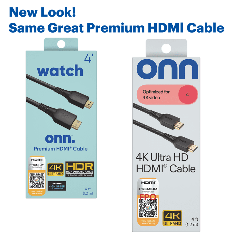 onn 4 ft Premium HDMI Cable 2-Pack, Black photo 3