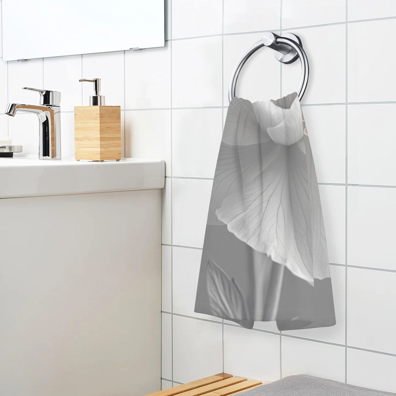 Gray Flower Hand Towels Cotton Bath Towels Large Face Towels Absorbent for Bathroom 2 Packs