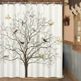 thumbnail image 2 of Tree Shower Curtain with Bird,White Gray Bath Curtains Rustic Bathroom Decor with Hooks 72x72, 2 of 8