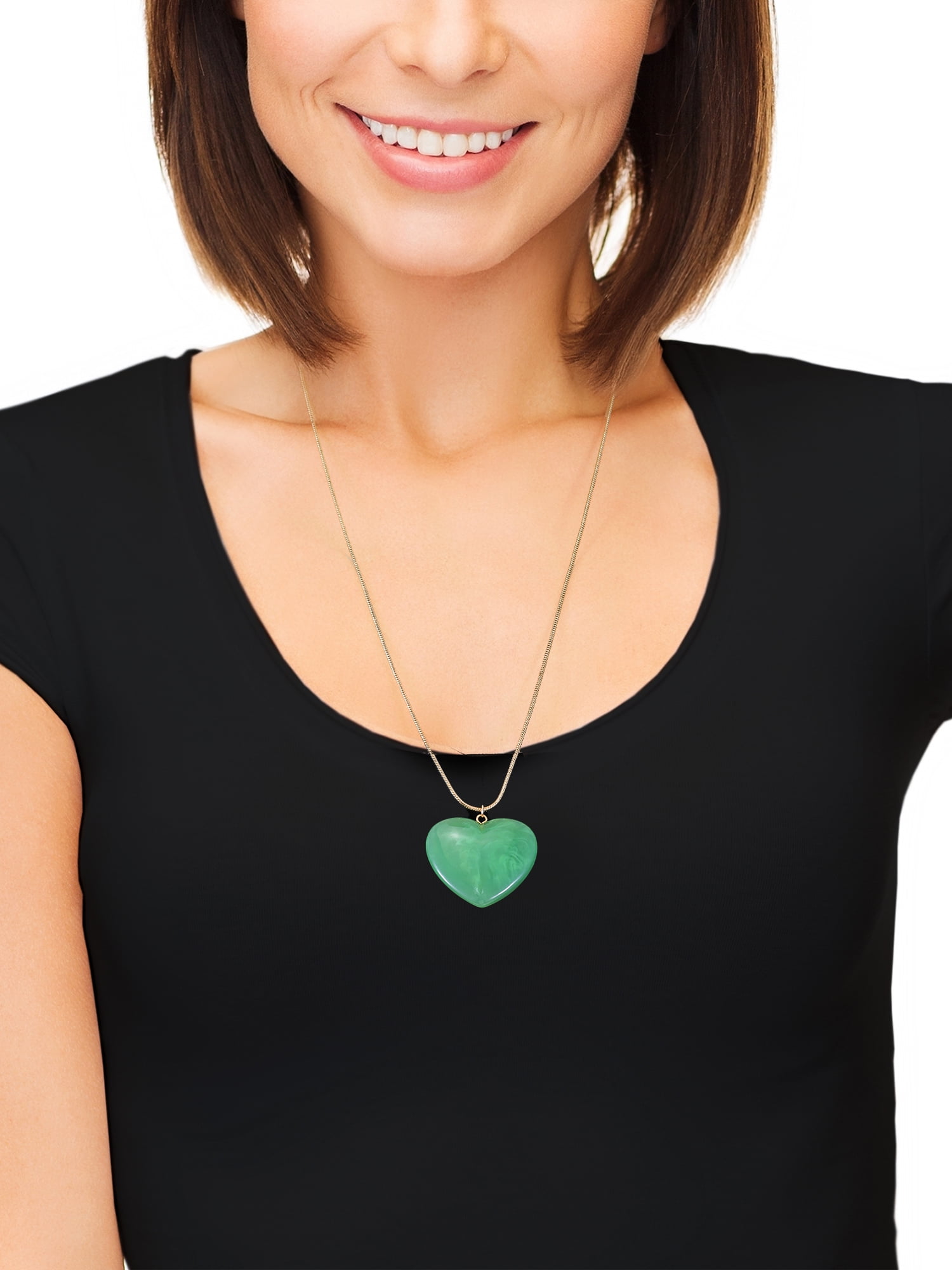 Time and Tru Goldtone Jade Green Heart Motif Necklace, 1 Piece