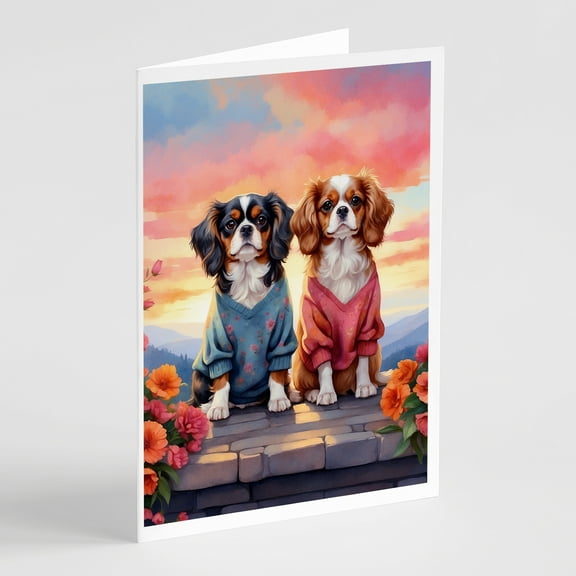 Cavalier Spaniel Two Hearts Greeting Cards Pack of 8 7 in x 5 in