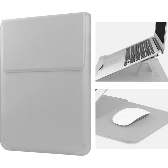SDES-14 Inch Laptop Sleeve Case Leather Bag with Stand Compatible with Mac Book Pro 14 2021/ASUS Vivobook 14/HP Pavilion X360/IdeaPad 14/Dell HP ASUS Acer Huawei Matebook 14'' PC, Silver
