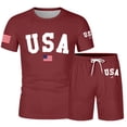 thumbnail image 4 of IWRICH Men's 4th of July Independence Day Outfits USA Flag Short Sleeve Shirts and Shorts Set 2 Piece Athletic Jogging Tracksuits Brick Red XXL, 4 of 4