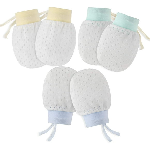 QUETO Mitaines pour nouveau-né Mitaines anti-rayures 3 paires, gants en coton réglables résistants aux rayures pour les tout-petits de 0 à 18 mois