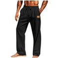 thumbnail image 2 of Pantalones casuales de longitud completa para hombre, color sólido, bolsillo, cintura elástica, rectos, de poliéster., 2 of 7