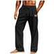 thumbnail image 2 of Pantalones casuales de longitud completa para hombre, color sólido, bolsillo, cintura elástica, rectos, de poliéster., 2 of 7