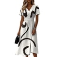 thumbnail image 2 of Minjewel Ladies Floral Casual Fashionable Short Sleeve V-Neck Dress for Spring Summer Women's Daily Casual Wear,White,L, 2 of 6