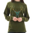 thumbnail image 3 of Plus Size Psychedelic Deer Graphic Long Sleeve Crewneck Tee - Army Green XL, 3 of 4