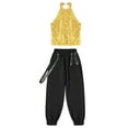 thumbnail image 3 of YONGHS Kids Girls Halter Hip Hop Jazz Dance Crop Top with Cargo Jogger Pants Set Performance Dancewear Gold 10, 3 of 4