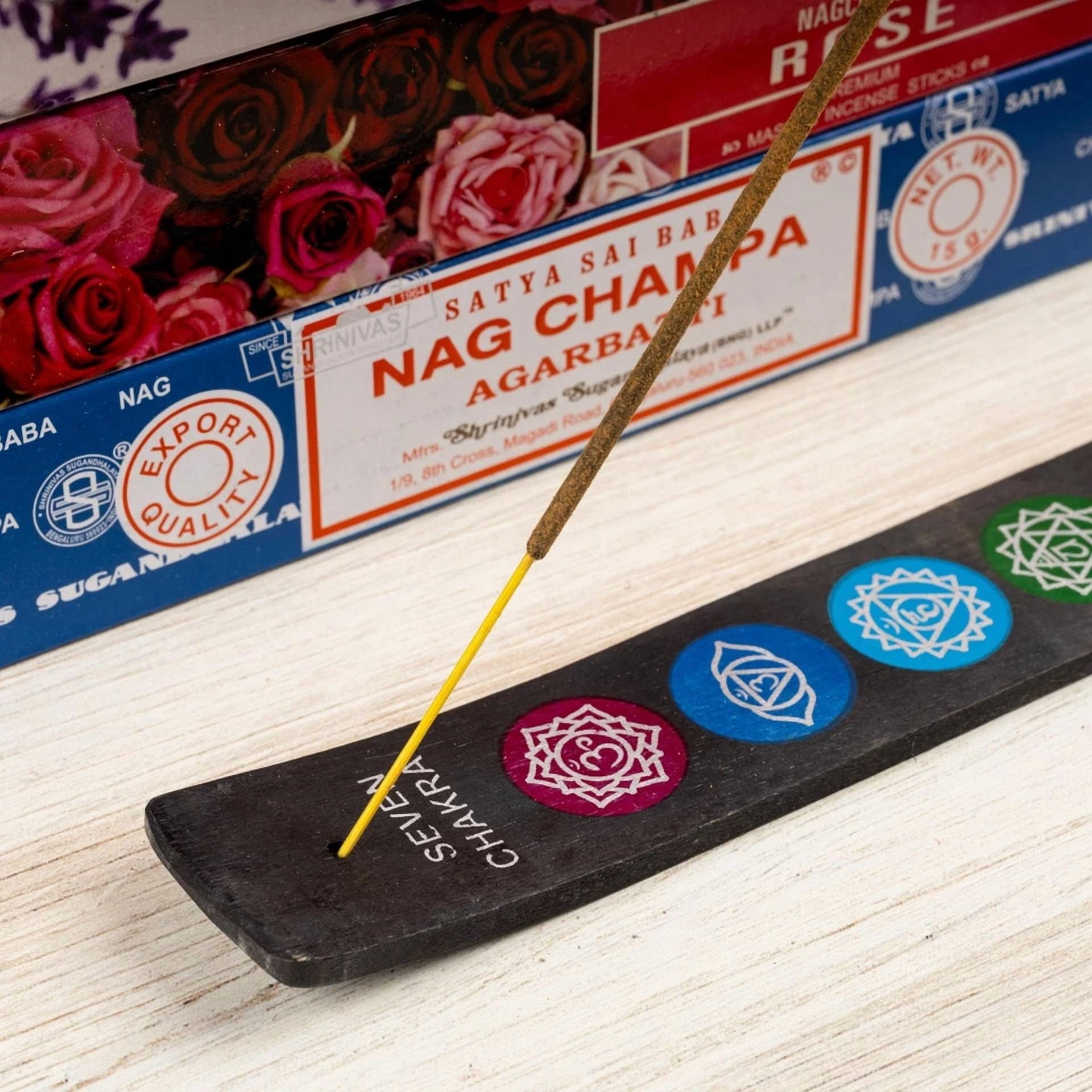FLINT- 7 Chakra Wood Ash Catcher, Incense Holder Burner For Cleansing & Meditation, 10"