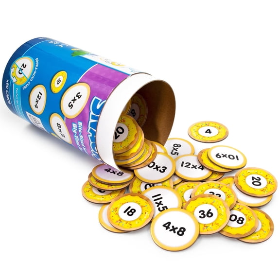 Junior Learning: Multiplication Snacks - Hands-On Math Equations Game, Practice Key Times Tables, Donuts Theme Double-Sided Cards, Grades 2 , Kids 7