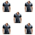 thumbnail image 3 of Qarigey Camisa vaquera fina para hombre, suave, con bolsillos, ajustada, ligera, elástica, de manga corta, ropa de moda, camiseta vaquera Type2 NO2, 3 of 6