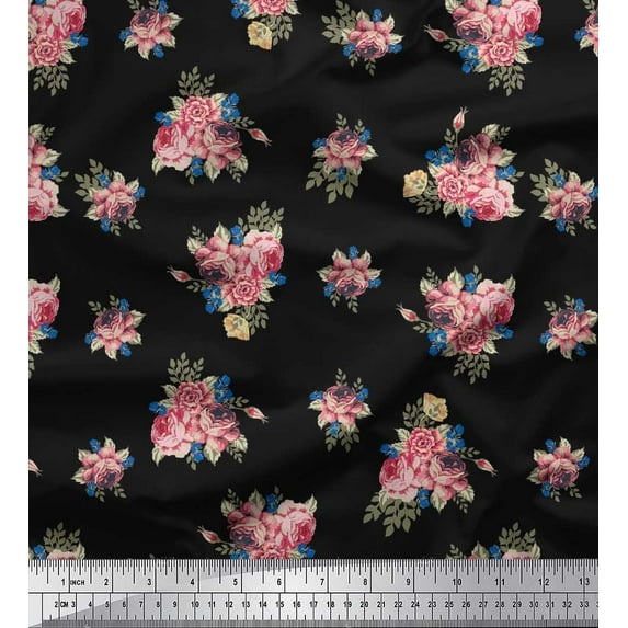 Soimoi Cotton Duck Fabric Leaves & Floral Print Fabric by The Yard 42 Inch Wide