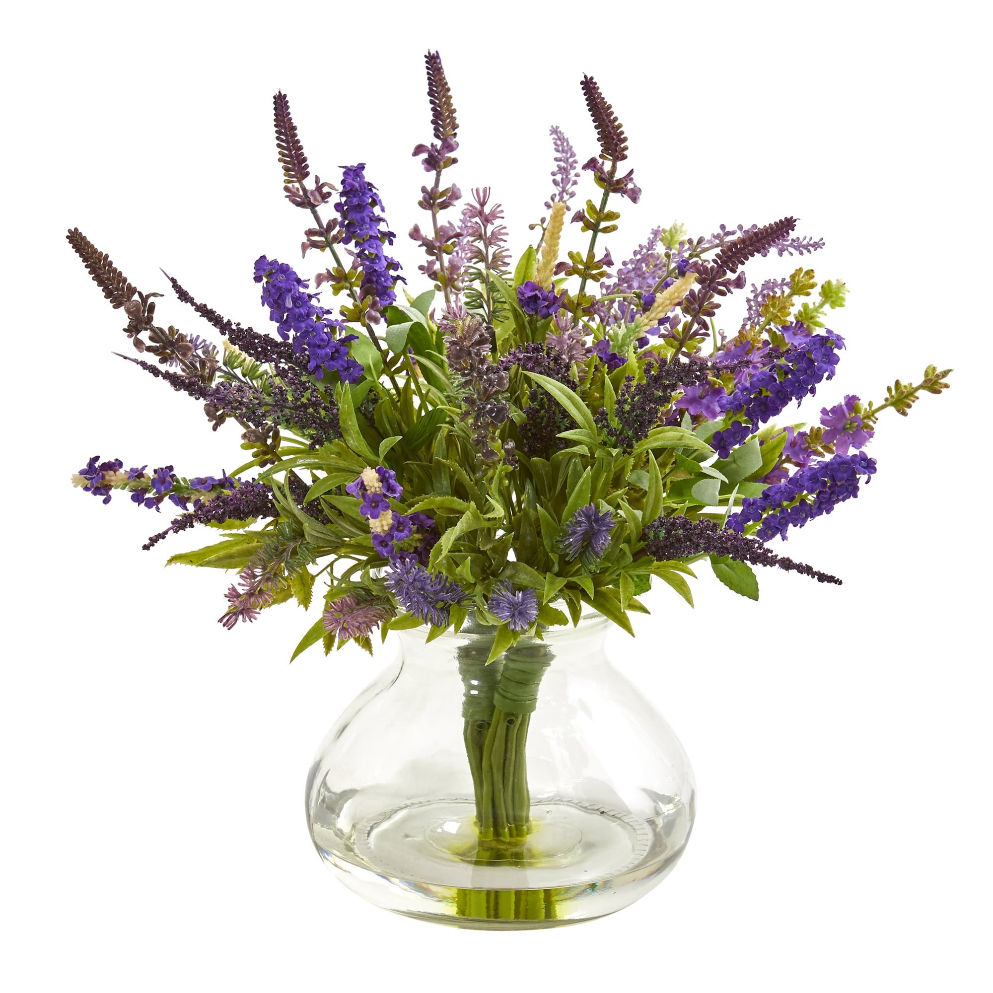 Nearly Natural Bouquet Artificial Flower Arrangement in Vase, Purple