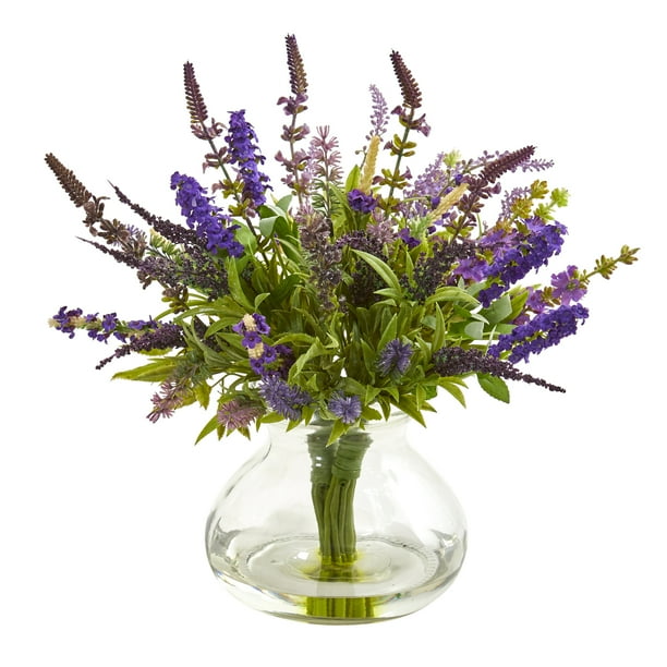 Nearly Natural Lavender Bouquet Artificial Arrangement in Vase
