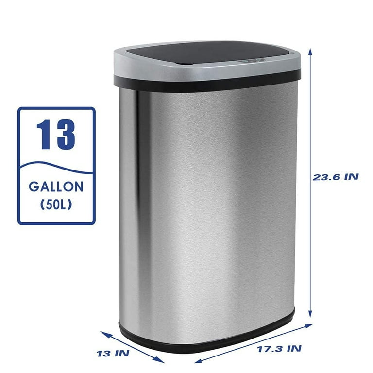  Kitchen Trash Can Stainless Steel Garbage Trash Can 13 Gallon /  50L Automatic Touch Free High-Capacity Garbage Can with Lid Home Bathroom  Office Restroom Brushed Large Dustbin,Silver : Industrial & Scientific