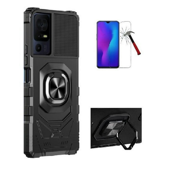 Phone Case for TCL 40SE, Ring Kickstand Hybrid Case Cover   Tempered Glass (Black)