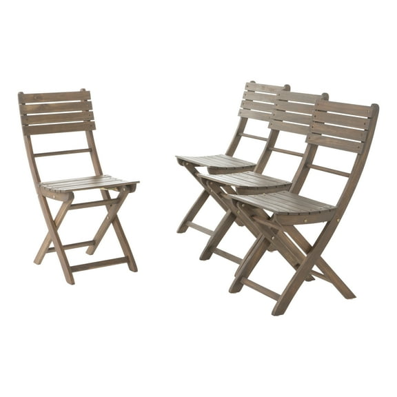 GDF Studio Vicaro Outdoor Grey Finish Acacia Wood Foldable Dining Chairs, Set of 4