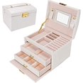 thumbnail image 2 of Joyero, Caja de Almacenamiento de Joyas de Viaje portátil de Cuero PU de Tres Capas con Espejo y Cerradura, Regalo para niñas y Mujeres (Blanco Perla) -Blanco ER, 2 of 5