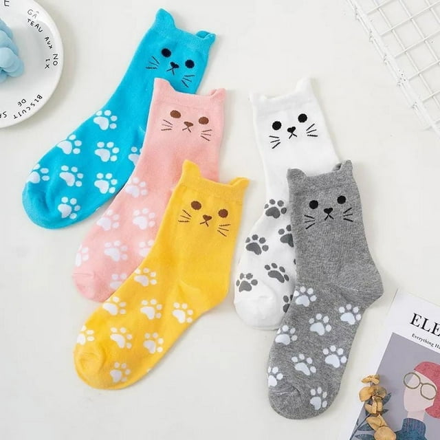 Calcetines a Rayas de Gato para Mujer, Cálidos y Abrigados para Otoño E Invierno, con Variedad de Opciones (5 Pares)