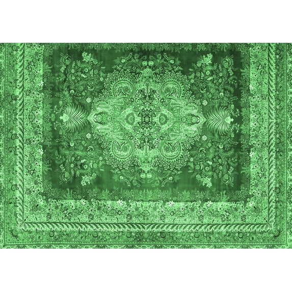 Ahgly Company Indoor Rectangle Persian Emerald Green Traditional Area Rugs, 5' x 7'