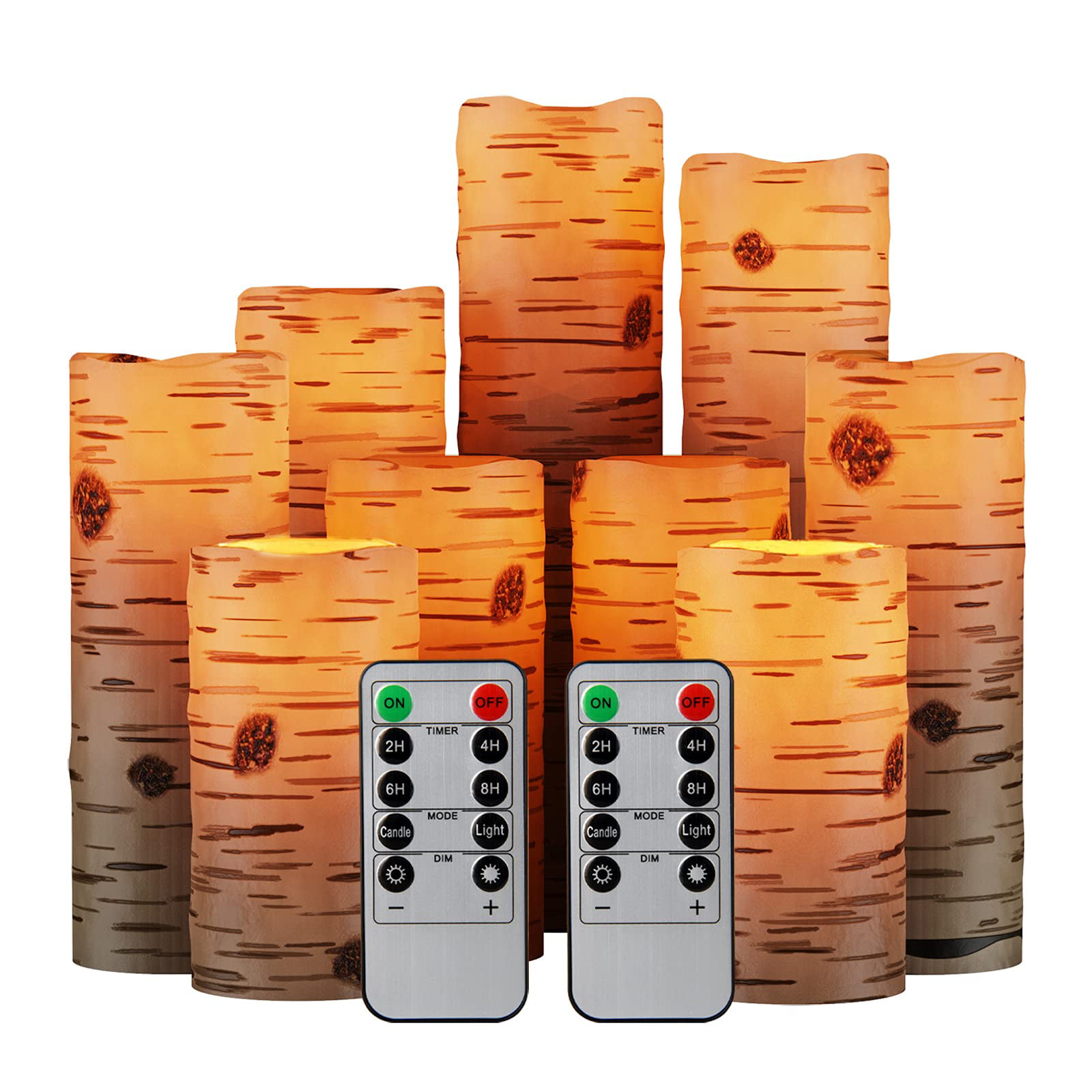 Set of 9 P-01301 Ivory Color Pandaing Flameless Candles Battery Operated LED Pillar Real Wax Flickering Electric Unscented Candles with Remote Control Cycling 24 Hours Timer 