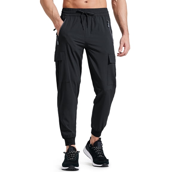 Feekit Men’s Lightweight Joggers Quick Dry Hiking Pants Cargo Work Travel Athletic Running Sweatpants with 5 Pockets, Water Resistant Outdoor Sports Pants