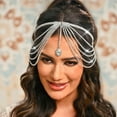 thumbnail image 3 of Layered Rhinestone Headband Tassel Crystal Forehead Hair Band Sparkly Bridal Hair Jewelry for Women (1-Silver, Free Size), 3 of 4
