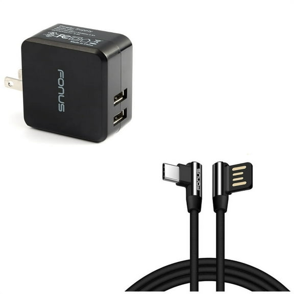 10ft Type-C Angle USB Cable w 17W Home Charger Y1M for Acer Liquid Jade Primo - Alcatel PulseMix, 7, Idol 5S 5 4S - ASUS Zenfone V Live, ROG Phone, AR 6 5z 4 Pro - Blackberry Motion, Key2