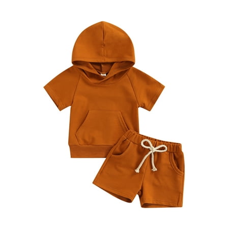 

Genuiskids Infant Baby Girl Boy Unisex Casual Suit Solid Color Short Sleeve Sweatshirt Tops+Bandage Short Pants Summer Newborn Outfit