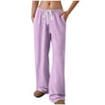 thumbnail image 2 of Costeam Womens Soft Knit Full Length Flare Sweatpants Hidden Side Inset Pockets Adjustable Drawstring Elastic High Waist Solid Color Casual Loungewear Bell Bottom Trousers, 2 of 8