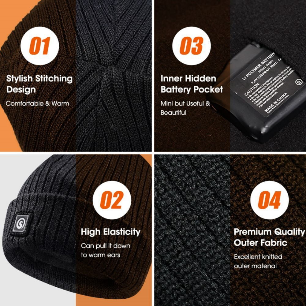 Savior Heat Winter Beanie Hats for Men Women Electric Insulated Hunting Beanie Rechargeable Battery Heating Cap with 3 Heat Tempo