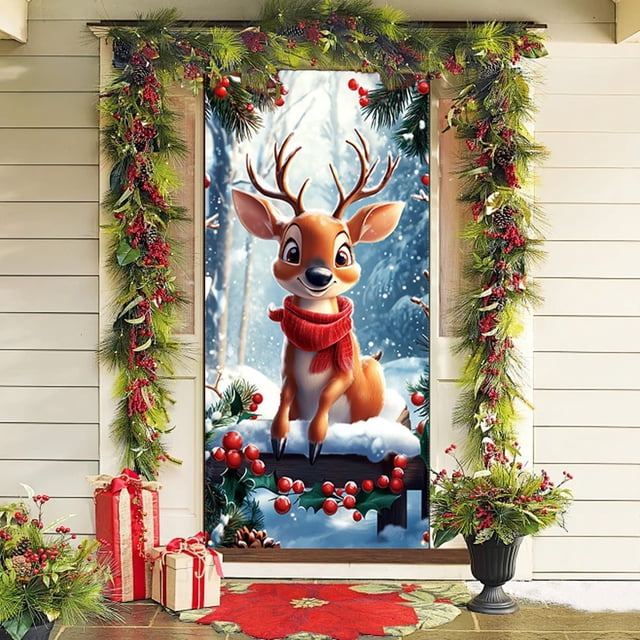 Guirnalda navideña para puerta | Decoración navideña de Papá Noel para la puerta principal | Cubierta colgante de tela de poliéster para puerta, ideal para decoración interior y exterior