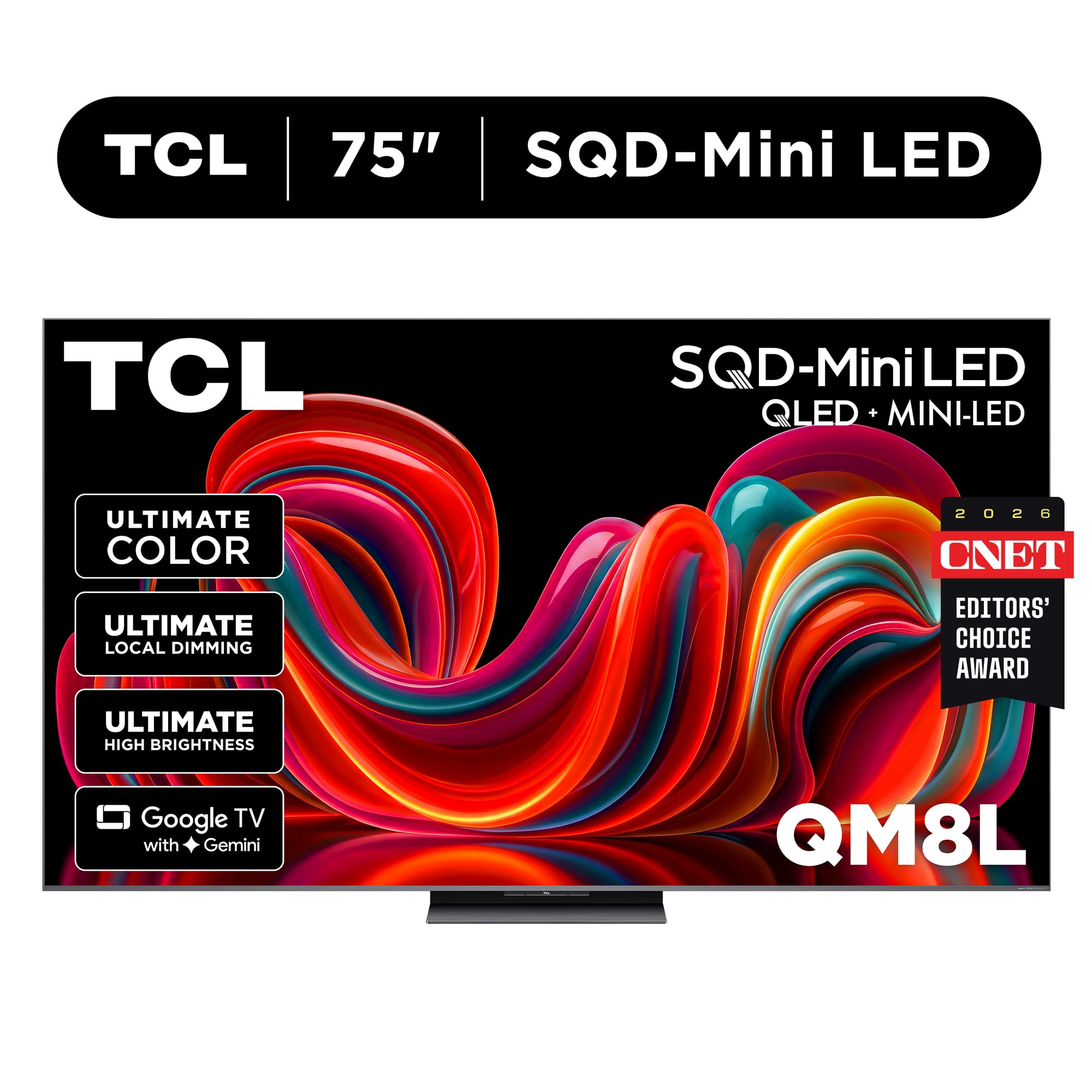 TCL 75” QM8L Series SQD-Mini LED QLED Smart Google TV (NEW 2026) - TCL Deep Color System with Super QLED Up to LD4000 Precise Dimming Series Up to HDR6000 Peak Nits WHVA 2.0 Ultra Panel - 75QM8L