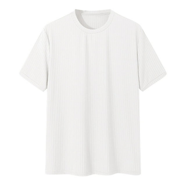 Hiiyo Men's Stretch Short Sleeve Workout Tee Shirt Ribbed Knit T-Shirt, Sizes S-XXXL