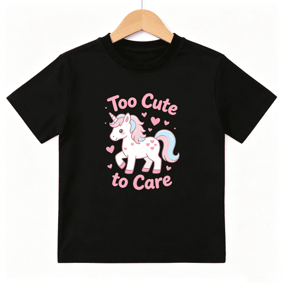 Unicorn Too Cute To Care Girls Graphic Tee, Sweet Magic 100% Cotton Kids Short Sleeve T-Shirt 4-13Y