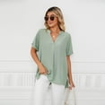 thumbnail image 4 of Fjuchai Womens Chiffon Shirt Summer V-Neck Loose Short Sleeve T-Shirt for Female Casual Pullover Tees Shirt S-XXL, 4 of 9
