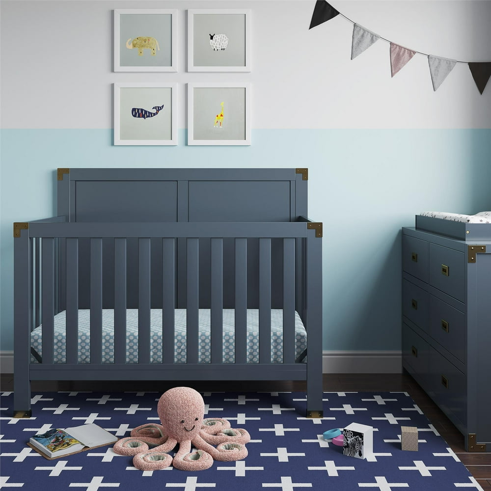 Baby Relax Miles 5in1 Convertible Crib for Nursery, Graphite Blue