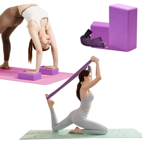 PONPRNGY 2Pcs Yoga Blocks Set, Lightweight Foam Brick Yoga Pilates Blocks with 1 Strap, Anti-Slip Yoga Brick for Posture Adjustment and Movement Assistance